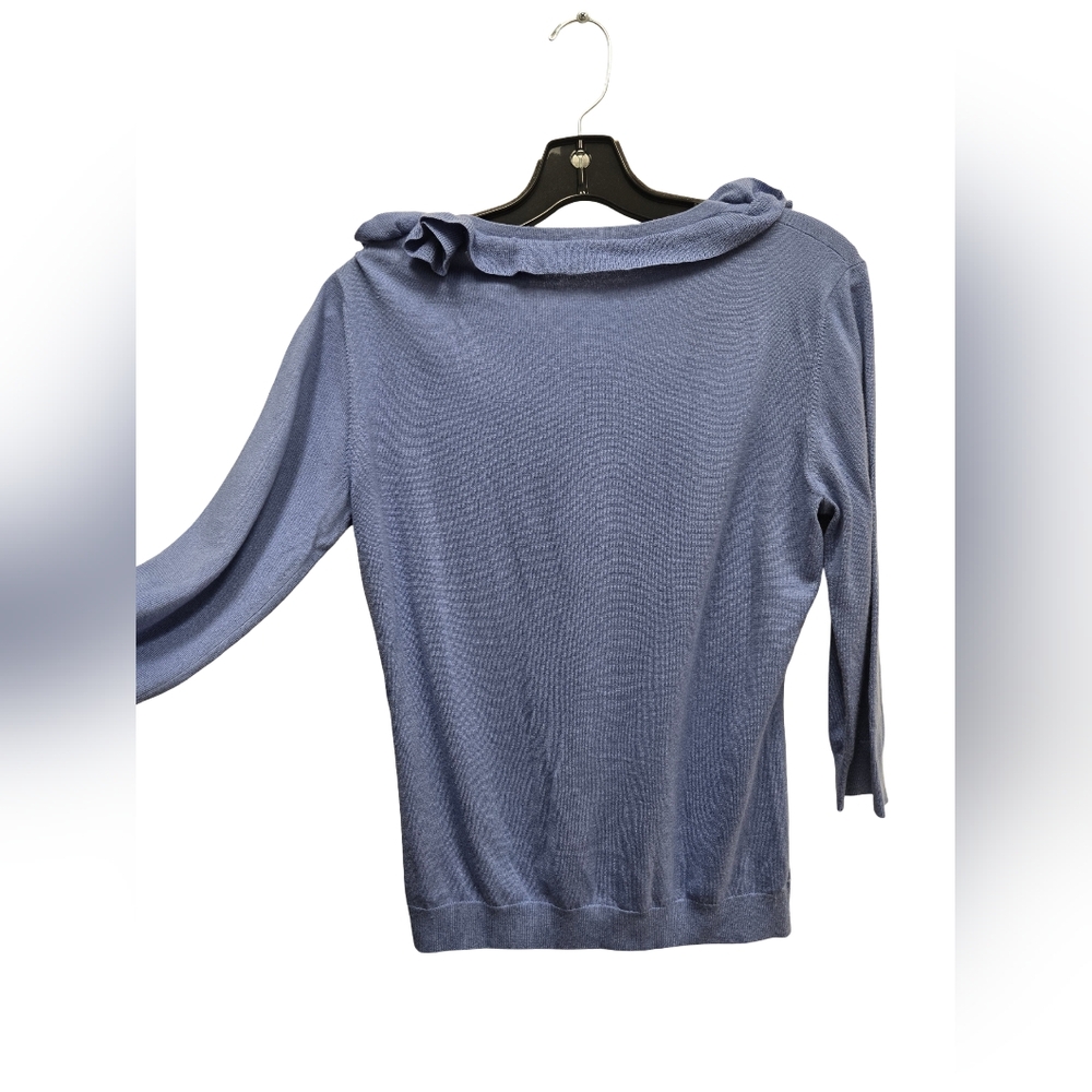 Blue Ruffled V-Neck Sweater - Picture 6 of 7